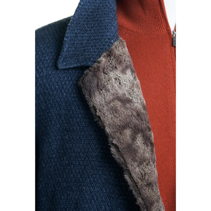 Gimo's Wool Coat with Faux Lining in Grey/Blue