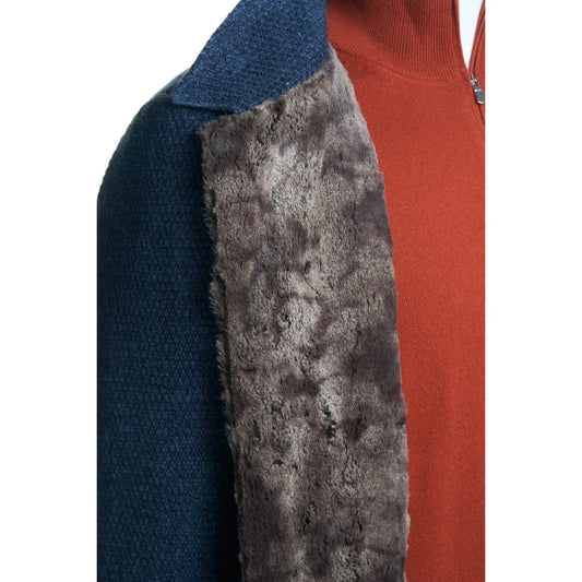 Gimo's Wool Coat with Faux Lining in Grey/Blue