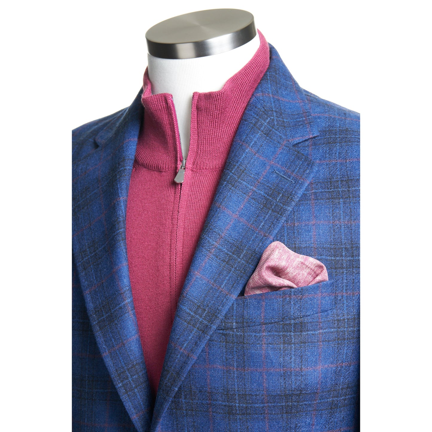 Uomo Sport Coat in 100% Wool Plaid in Mid Blue-Berry