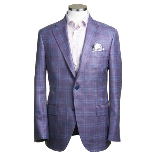 Uomo Sport Coat in Wool Blend with Soft-Shoulder in Mauve Windowpane