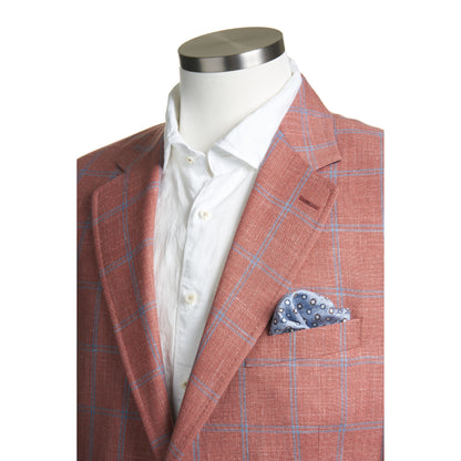 Uomo Sport Coat in Wool, Silk and Linen in Orange Windowpane