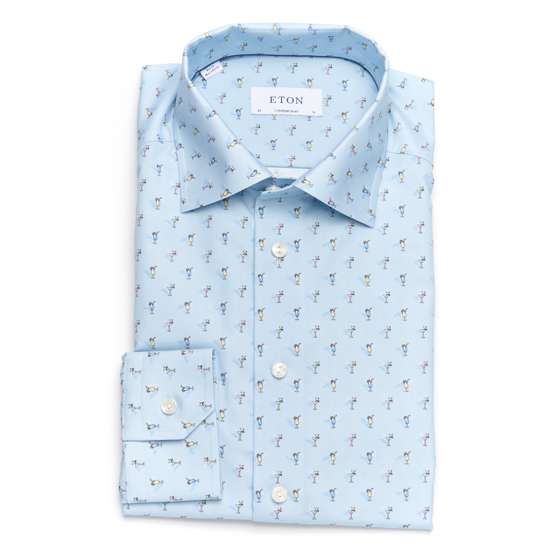 Eton Light Blue Cocktail Print Signature Poplin Sport Shirt – Uomo San Francisco Eton Light Blue Cocktail Print Signature Poplin Sport Shirt – Uomo San Francisco