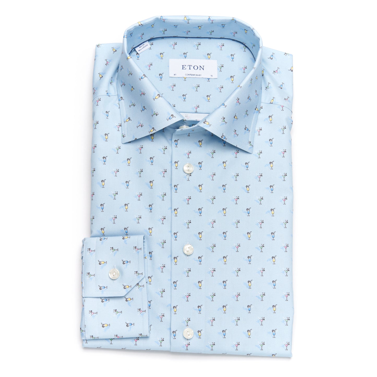 Eton Light Blue Cocktail Print Signature Poplin Sport Shirt