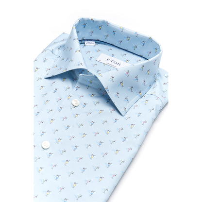 Eton Light Blue Cocktail Print Signature Poplin Sport Shirt