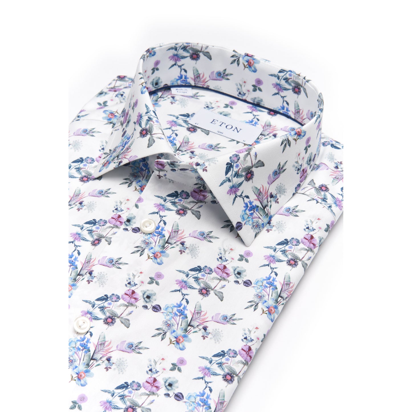 Eton Light Blue Floral Print Twill Sport Shirt