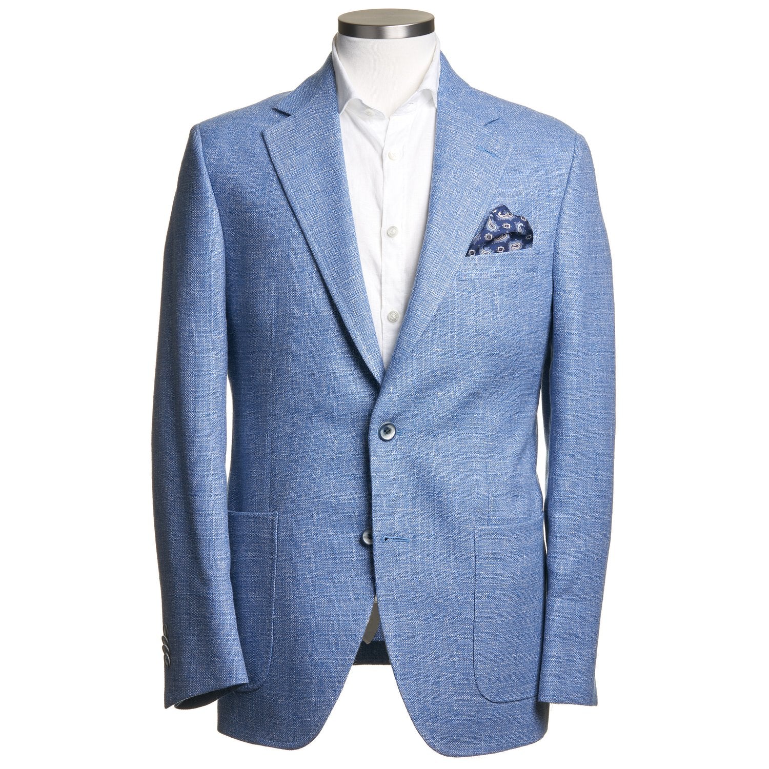 Uomo Wool-Linen Blend, Soft-Shoulder Sport Coat in Solid Light Blue 48R