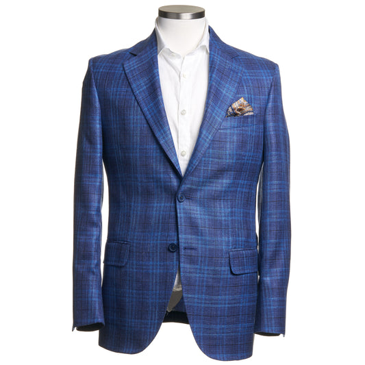 Uomo Wool Blend, Soft-Shoulder Sport Coat in Blue Windowpane