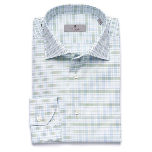Canali Cotton Twill Dress Shirt in Light Green and White