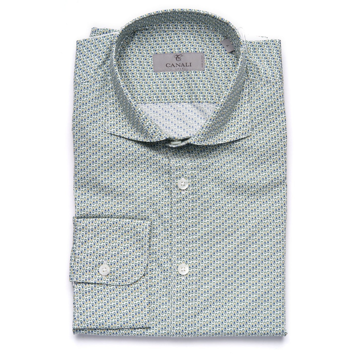 Canali Modern Fit Cotton Sport Shirt in Light Green with Geometric Pattern