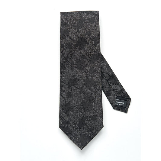Pancaldi Silk Tie in Gray with Black Paisley Design