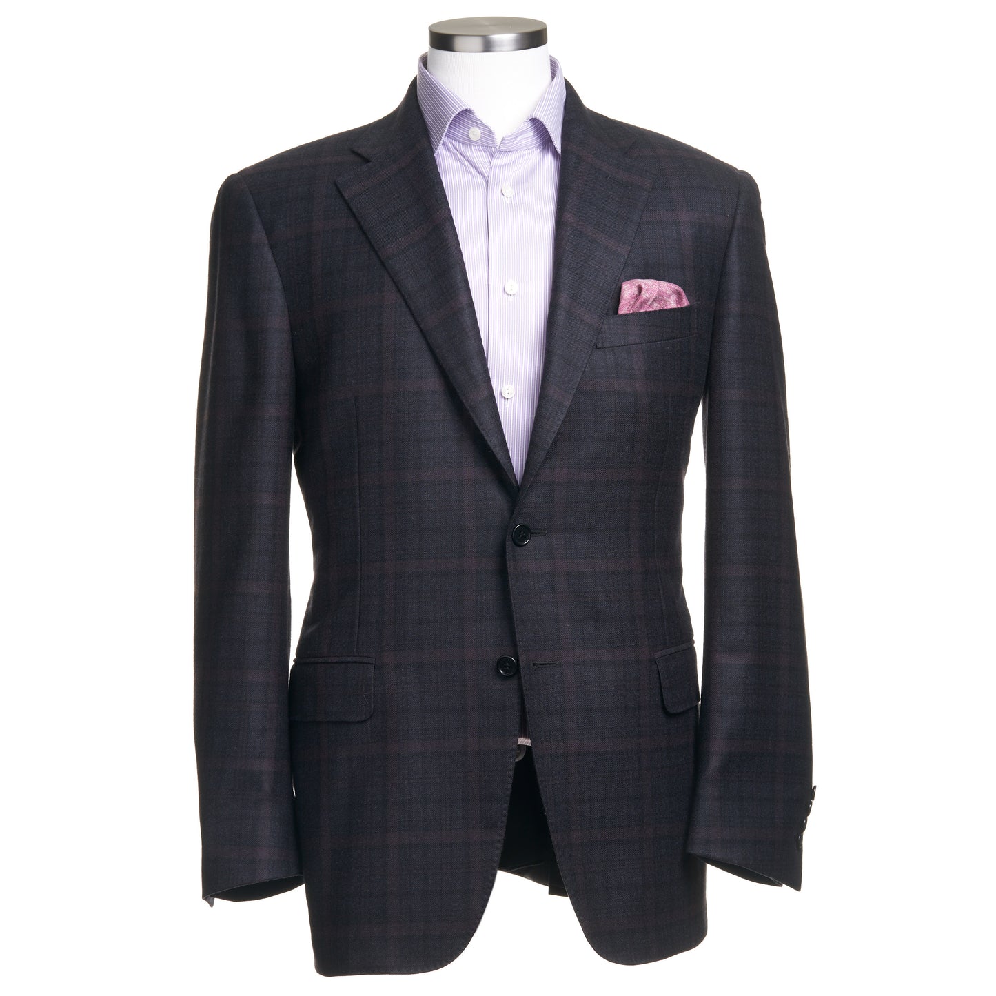 Canali Siena Model Wool Sport Coat in Black Maroon Windowpane