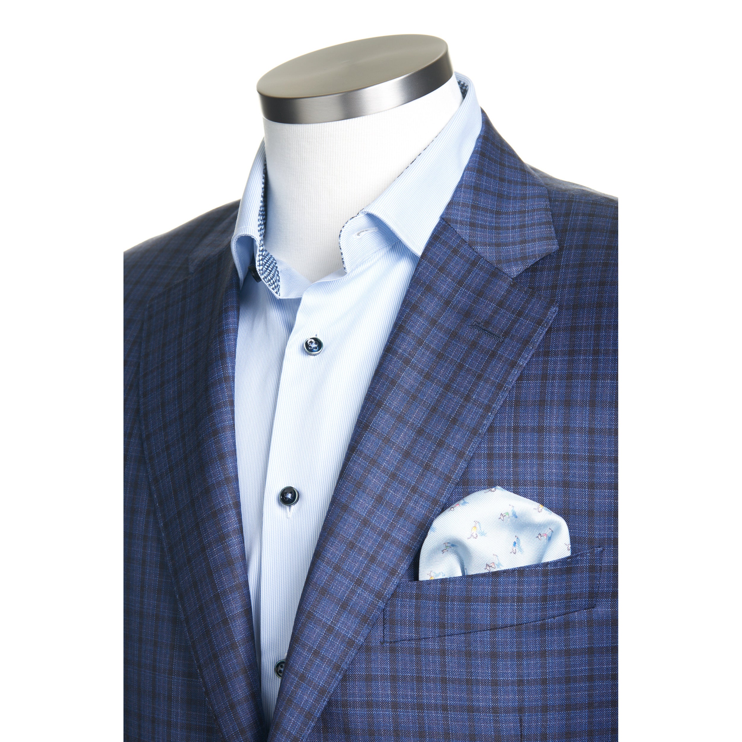 Canali 100 Wool Sport Coat in Mini Check Blue 38R