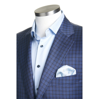 Canali Sport Coat in 100% Wool-Mini Check Blue