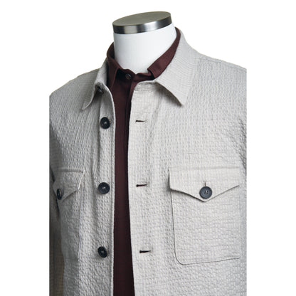 Fradi Seersucker Cotton & Linen Overshirt in Melange Grey