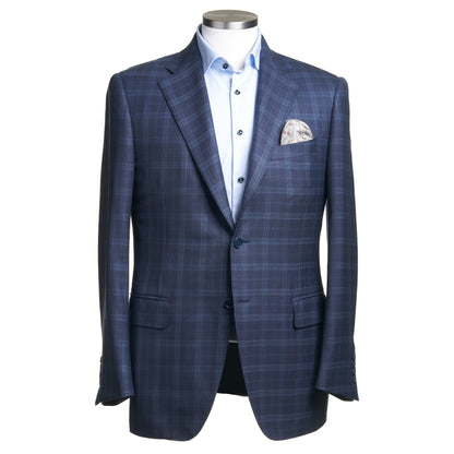 Canali Siena Model Wool Sport Coat in Blue Teal Check