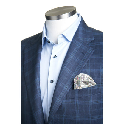 Canali Siena Model Wool Sport Coat in Blue Teal Check