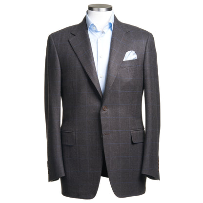 Canali Siena Model Wool Sport Coat in Brown Blue Windowpane