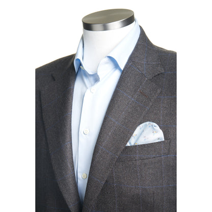 Canali Siena Model Wool Sport Coat in Brown Blue Windowpane