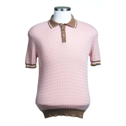 Gran Sasso Cable Knit Polo Shirt in Salmon