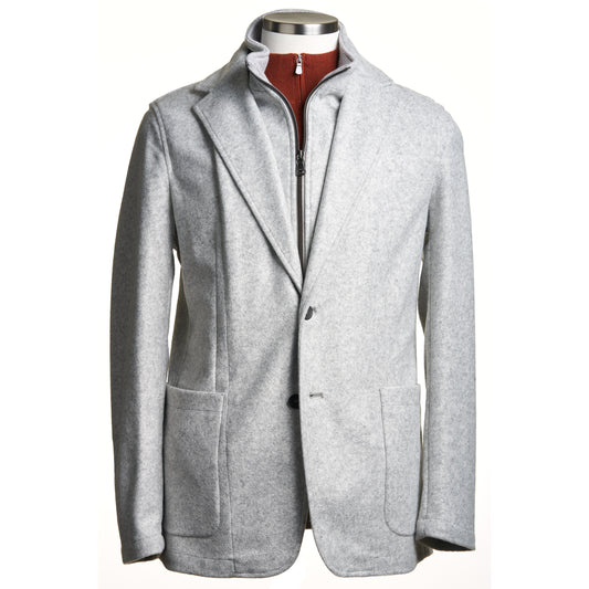 Fradi Wool Flannel Jersey Jacket with removable chest piece in Pearl Grey