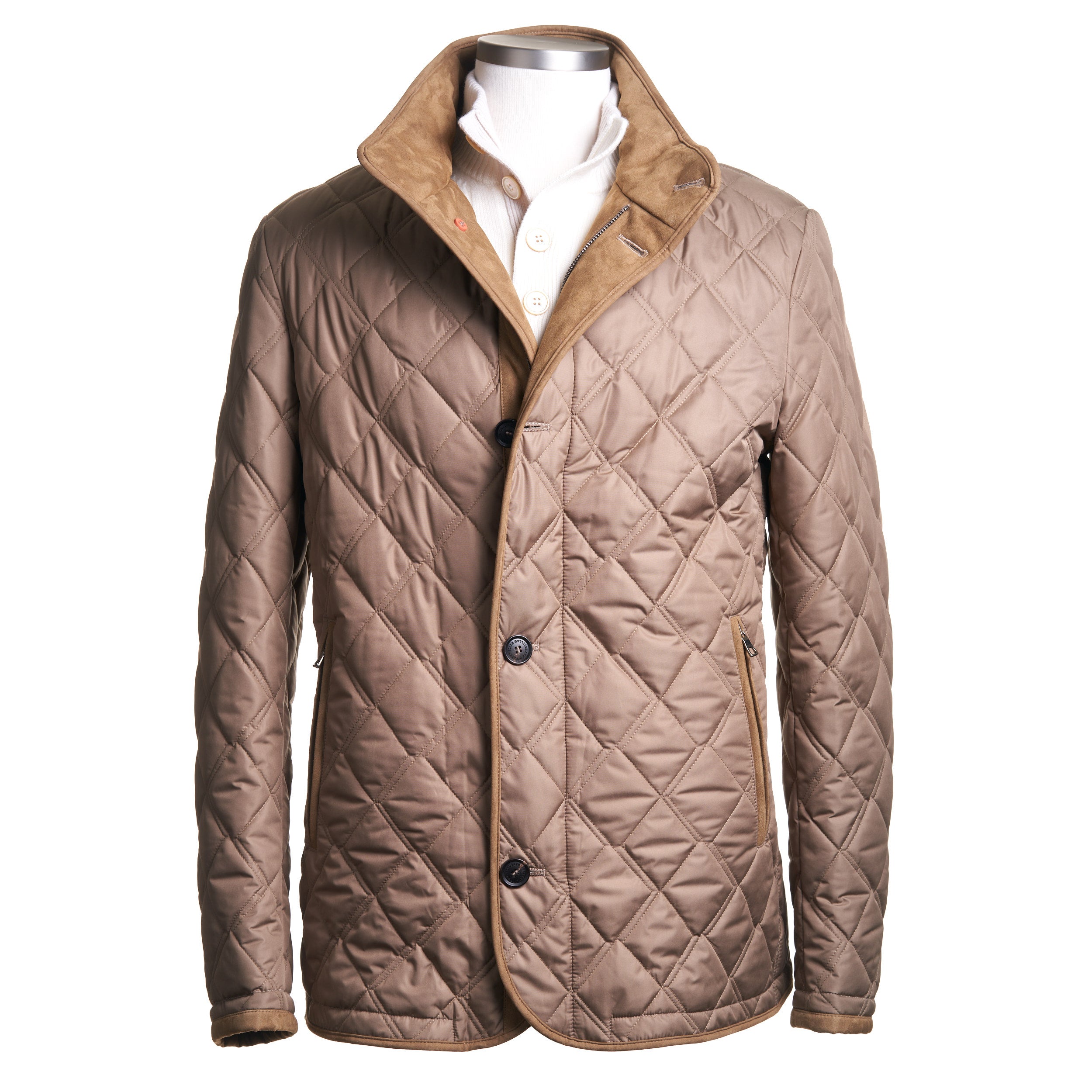 Waterville Nylon Diamond Quilt Car Coat in Light Mocha