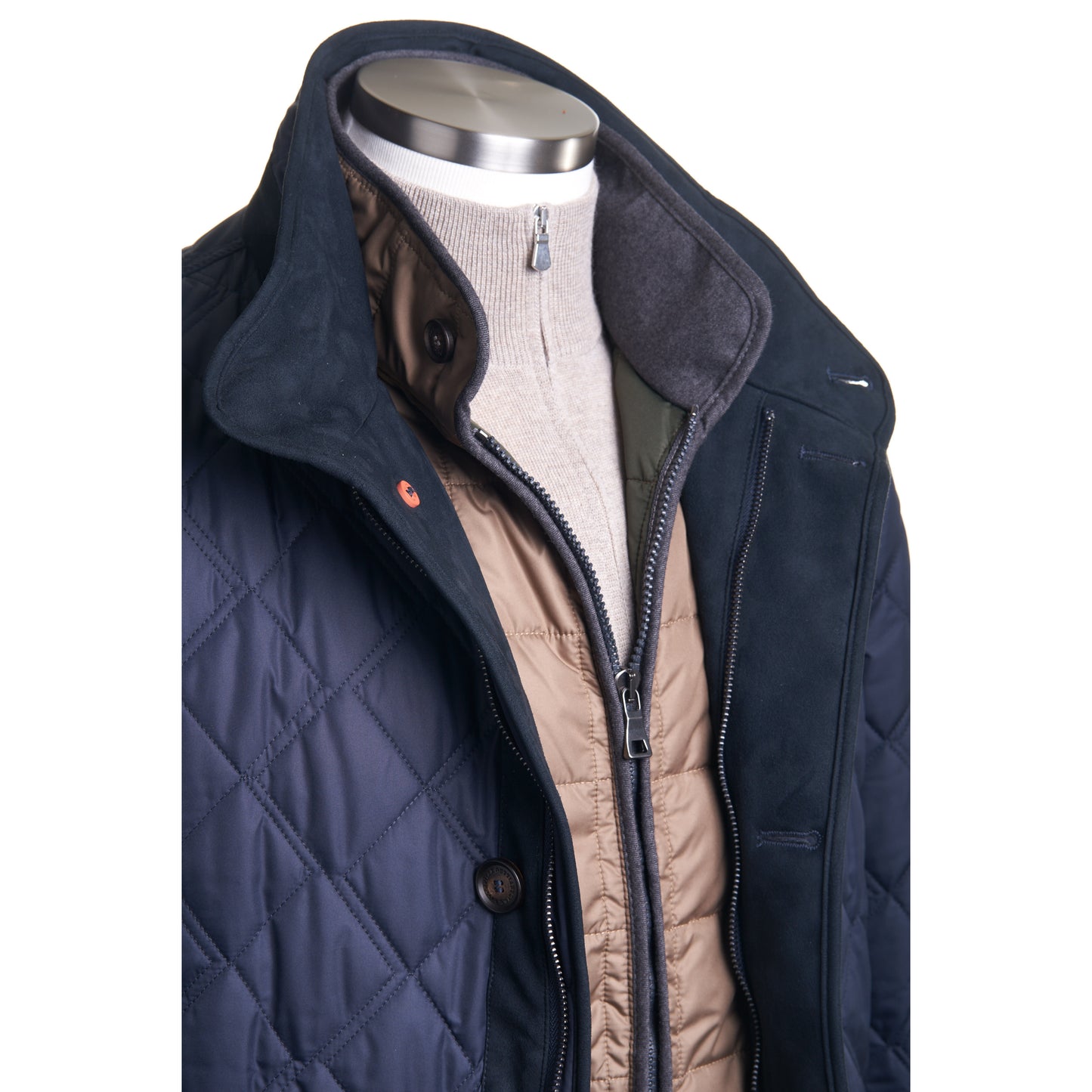 Waterville Nylon Diamond Quilt Car Coat in Navy