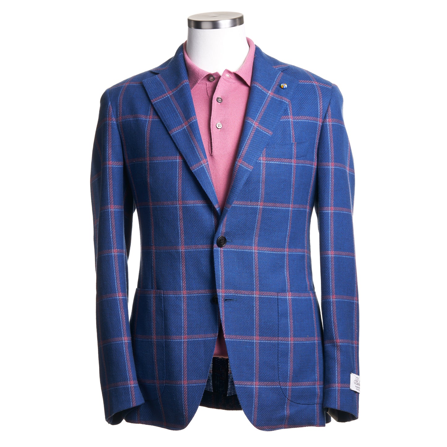 Belvest Light Wool Sport Coat in Blue Windowpane