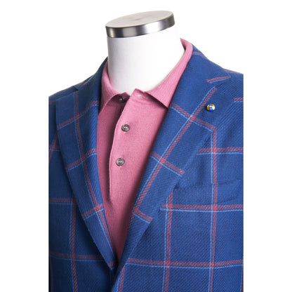 Belvest Light Wool Sport Coat in Blue Windowpane