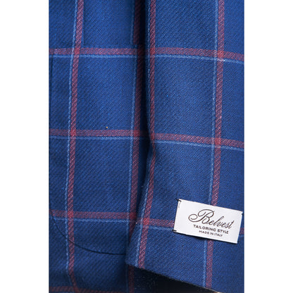 Belvest Light Wool Sport Coat in Blue Windowpane