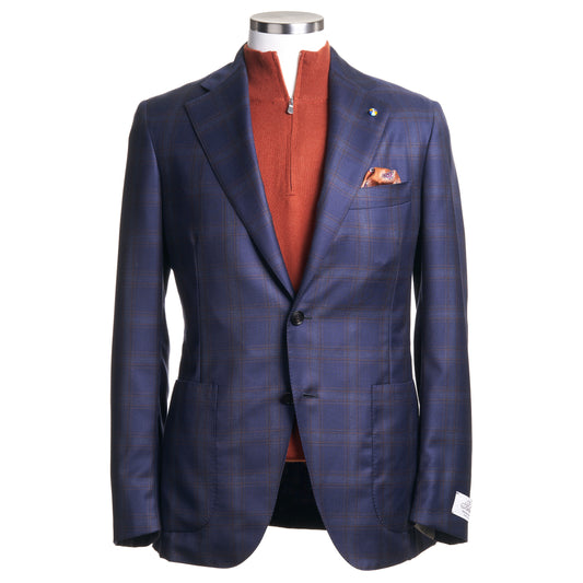 Belvest Sport Jacket  in 100% Light Wool in Dark blue and Rust .