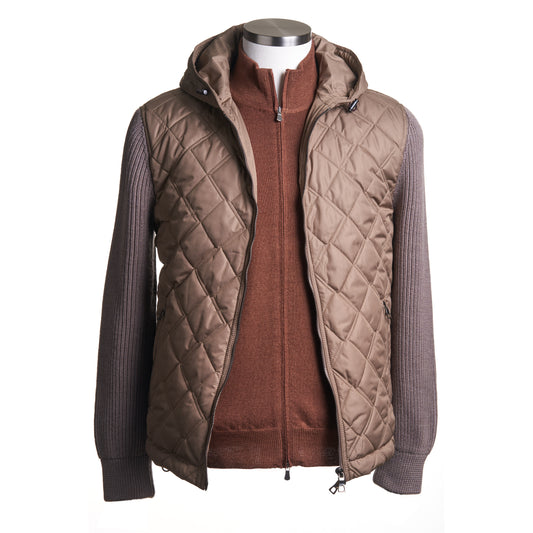 Waterville Diamond Quilt Knitted Hoodie Jacket in Light Mocha