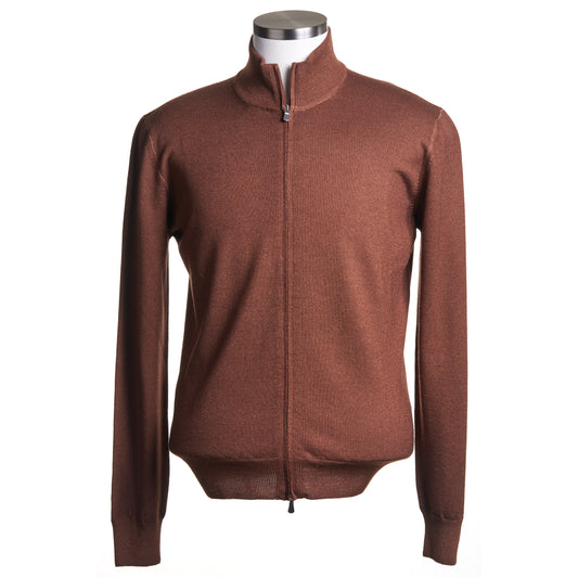 Gran Sasso Merino Wool Full-Zip Sweater in Burnt Orange