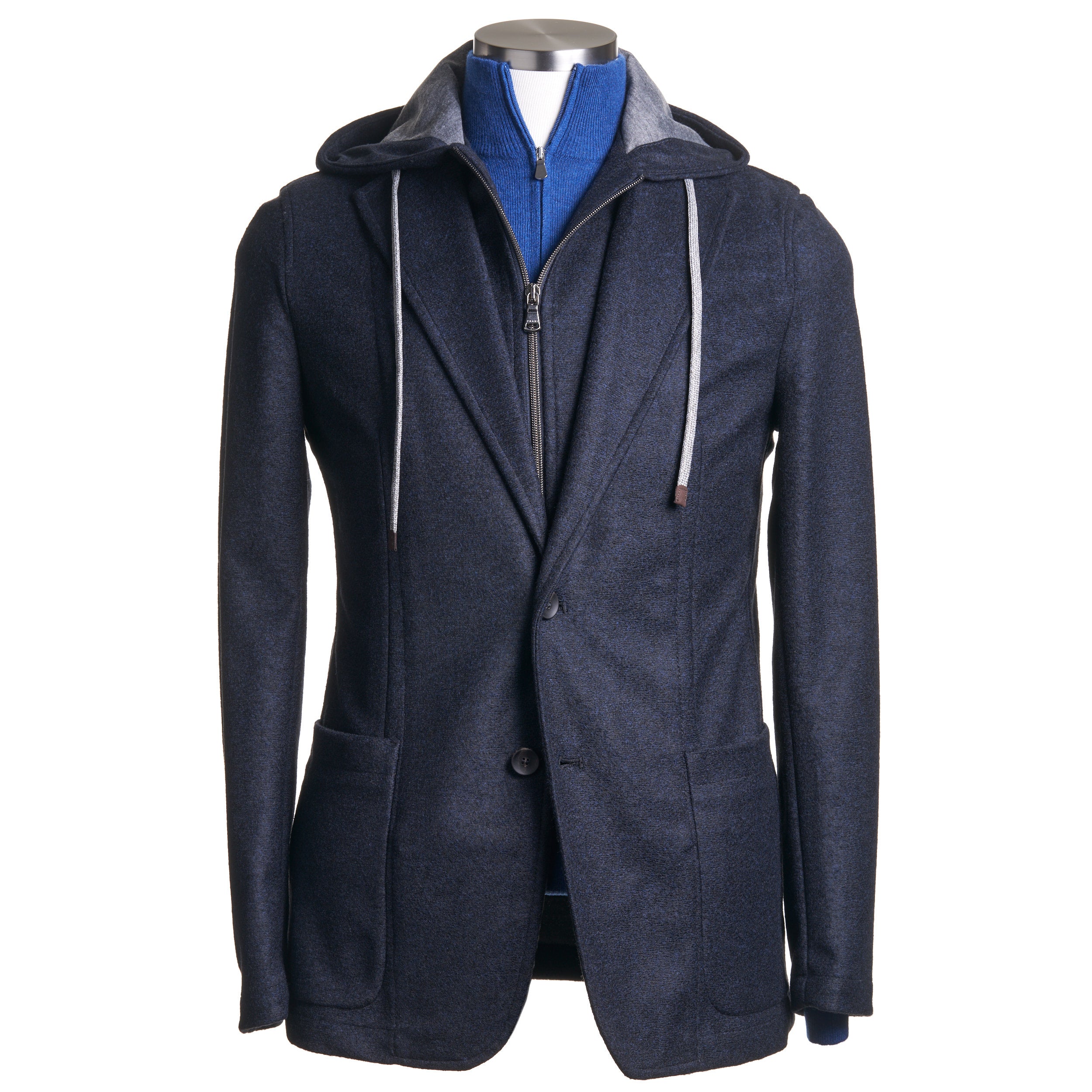 Fradi Wool Flannel Jersey Jacket with Removable Chest Piece in Navy