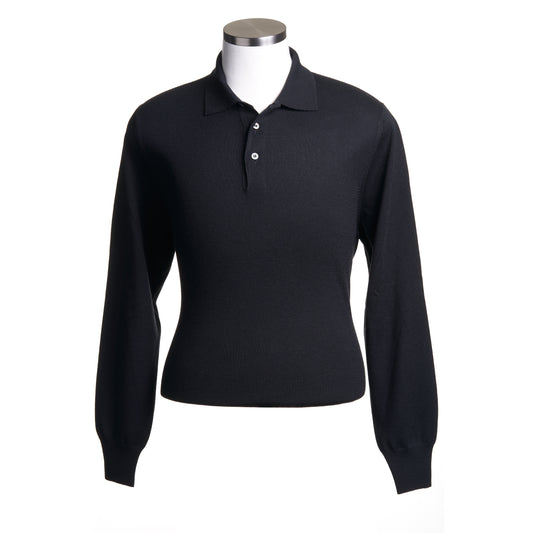 Gran Sasso Extra Fine Merino Wool Polo Sweater in Black