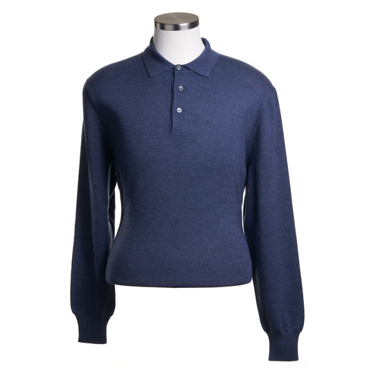 Gran Sasso Extra Fine Merino Wool Polo Sweater in Mid Blue