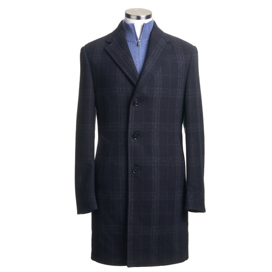 Uomo 100% Wool Plaid Top Coat - Black-Light Gray & Brown