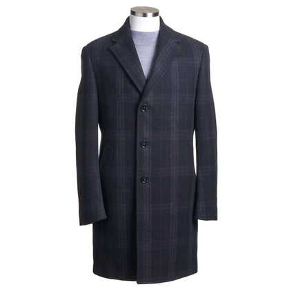 Uomo 100% Wool Plaid Top Coat - Black-Light Gray & Brown