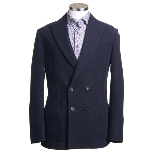 Fradi Knitted Wool Jersey Jacket in Double-Breasted Model - Navy Blue