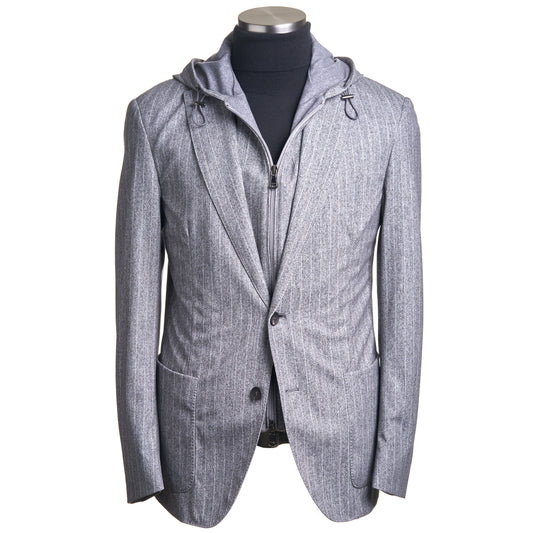 Fradi Printed Stretch Hooded Jacket in Grey Stripes