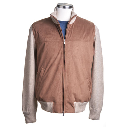 Gran Sasso Wool and Alcantara Full-Zip Jacket in Light Mocha & Natural