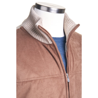 Gran Sasso Wool and Alcantara Full-Zip Jacket in Light Mocha & Natural