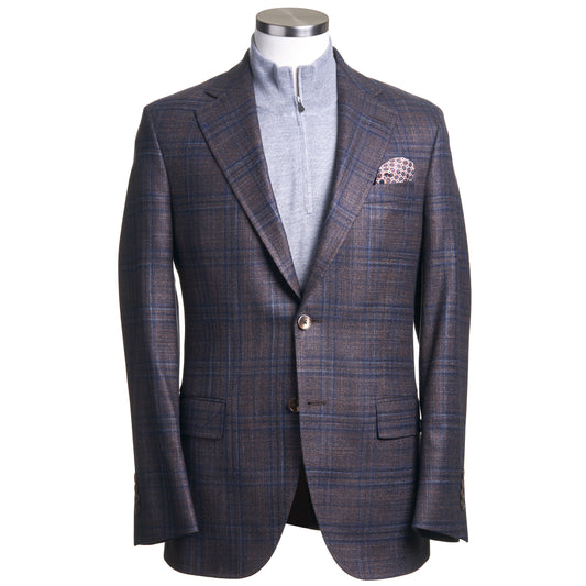 Uomo Wool, Silk & Cashmere Sport Coat in Brown & Blue Glen Plaid