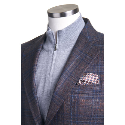 Uomo Wool, Silk & Cashmere Sport Coat in Brown & Blue Glen Plaid