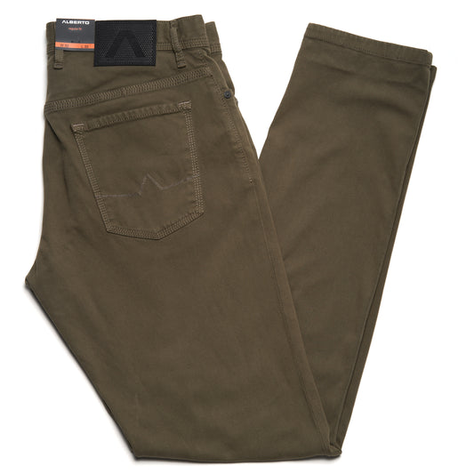 Alberto Jeans Pipe Soft Twill Regular Fit in Dark Olive