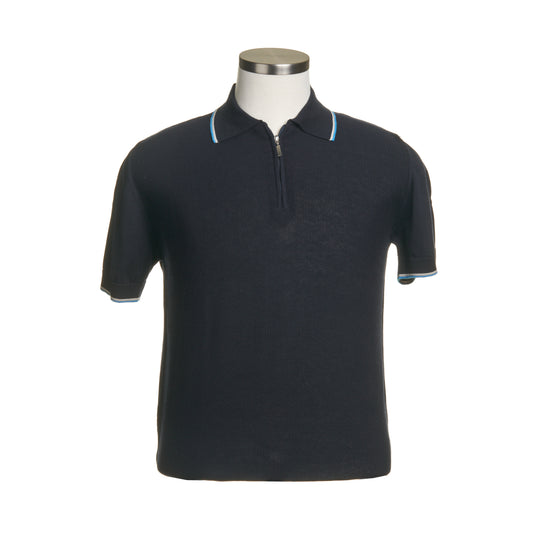 Codice Short Sleeve Cotton Zip Polo in Navy Blue