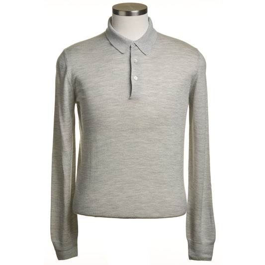 Gran Sasso Silk and Merino Wool Polo Sweater in Light Gray