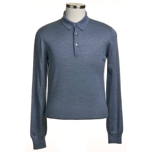 Gran Sasso Silk and Merino Wool Polo Sweater in Petrol Blue