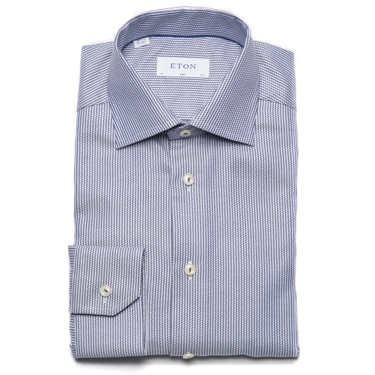 Eton Striped Signature Twill Sport Shirt in Dark Blue