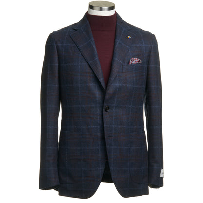Belvest "Jacket in the Box" Wool Sport Coat in Blue and Maroon Windowpane