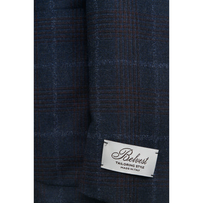 Belvest "Jacket in the Box" Wool Sport Coat in Blue and Maroon Windowpane
